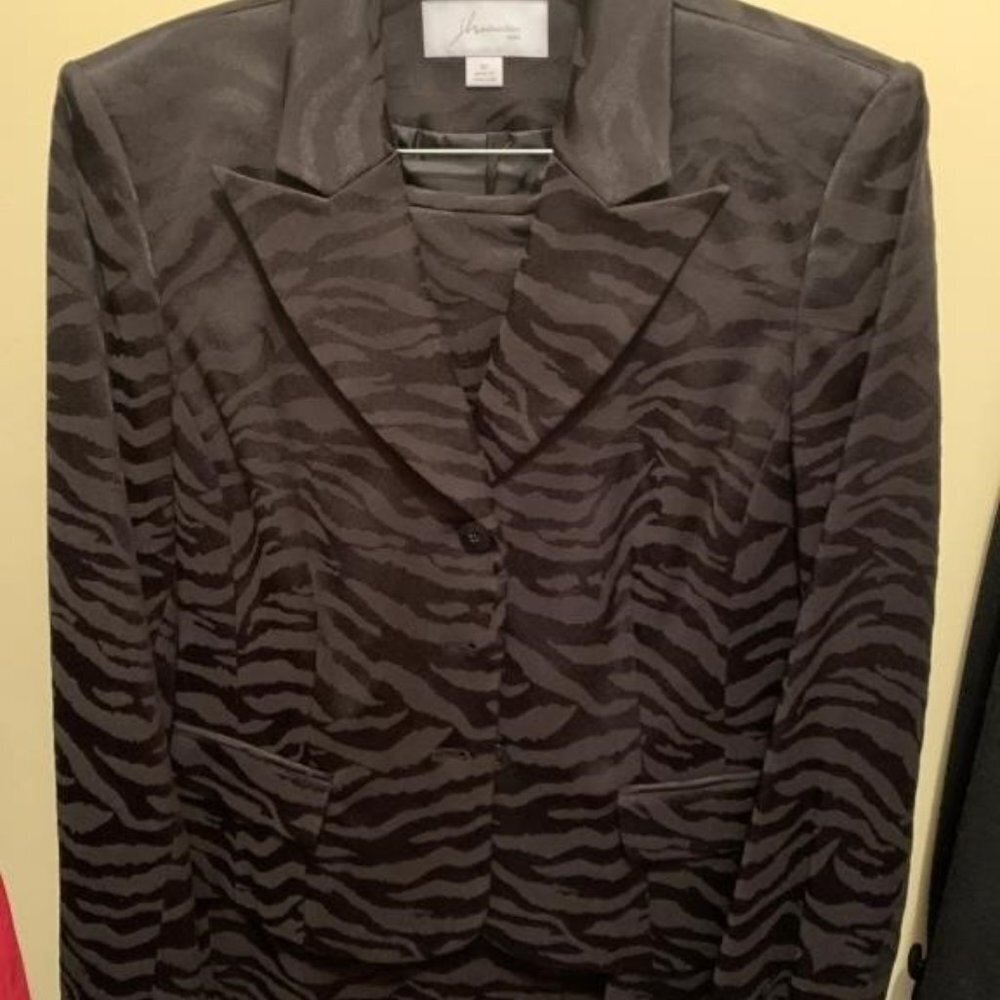 JH COLLECTIBLES Zebra Print two-piece power career suit jacket & skirt size 12